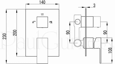 PaulGurkes Unterputz Duscharmatur 3 Wege Armatur eckig Brausebatterie