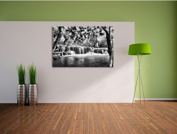 Pixxprint Kleiner Wasserfall im Dschungel als Leinwandbild/Grösse: 120x80 / Wandbild/Kunstdruck/fert