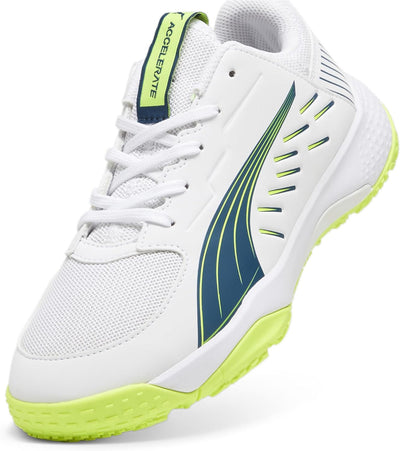 PUMA Unisex Kinder Accelerate Jr Handballschuh 37.5 EU White Ocean Tropic Lime Squeeze Blue Yellow,