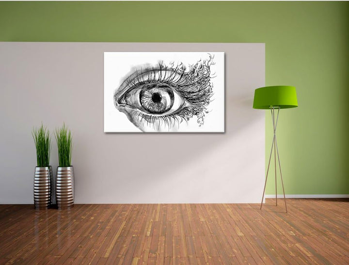 Monocrome, Grünes Auge, Format: 100x70 auf Leinwand, XXL riesige Bilder fertig gerahmt mit Keilrahme