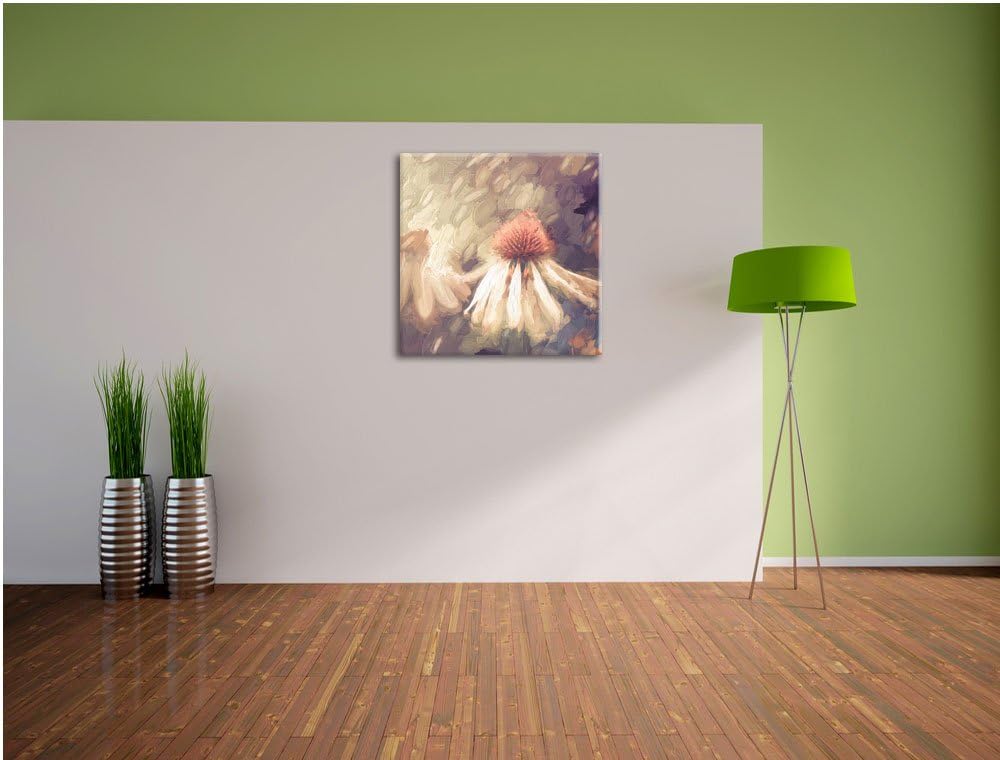 Pixxprint Blumen im Regen Pinsel Effekt, Format: 70x70 auf Leinwand, 70x70