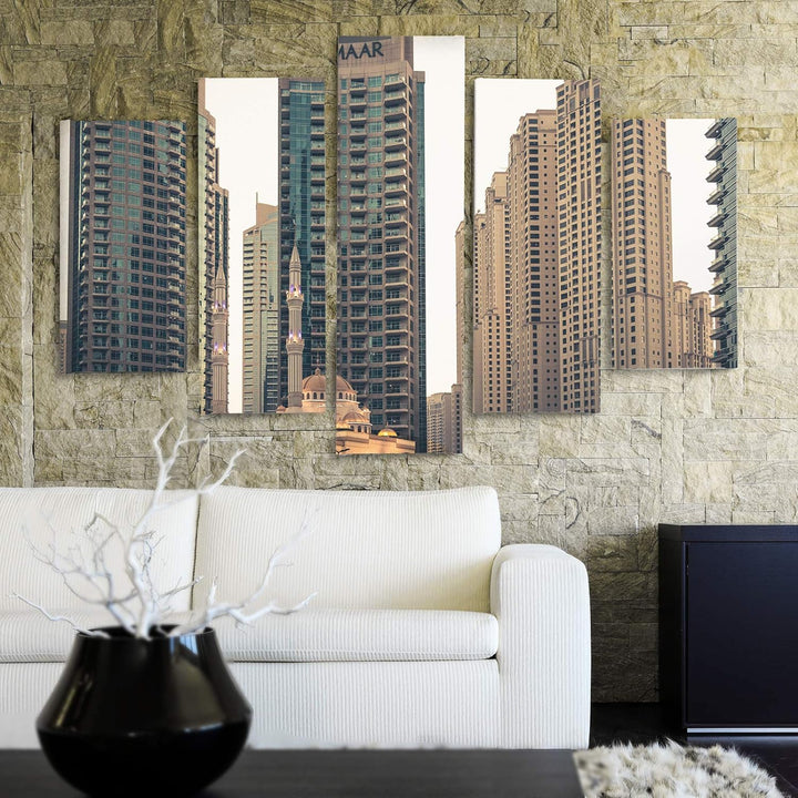 Feeby Deco Panel 5 Teilig Architektur Bilder Modern Hochhäuser Moschee braun 150x100 cm Deco panel 1