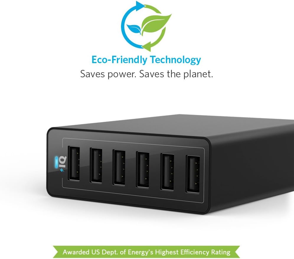 Anker PowerPort 6 (60W 6-Port USB Ladegerät) Family-Sized Desktop Ladeadapter mit PowerIQ Technologi