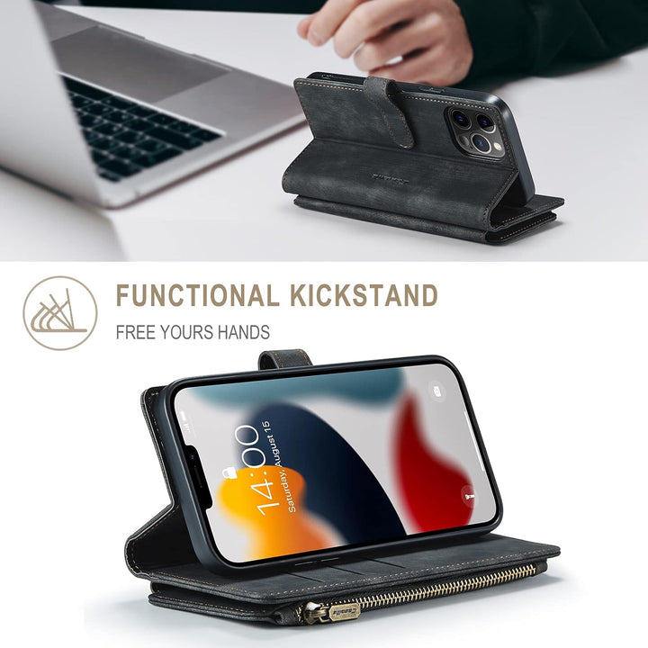 QLTYPRI Handyhülle für iPhone 13 Pro, Reissverschluss Hülle PU Leder Klapphülle Kartenfach Geldbörse