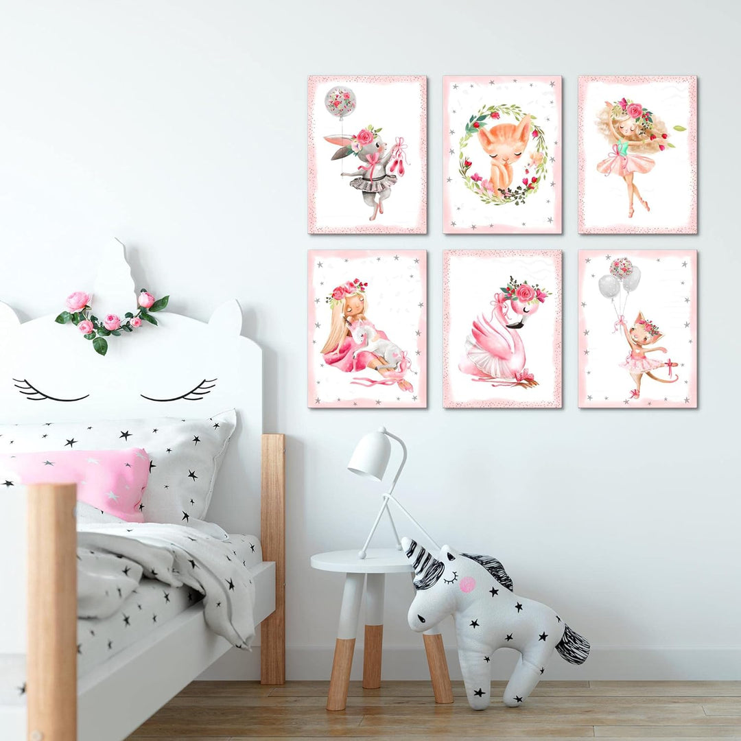 Novart Set Wandbilder - KEIN EXTRA RAMEN BENÖTIGT - Kinderzimmer Mädchen - Bilder Modern Tiere Balle
