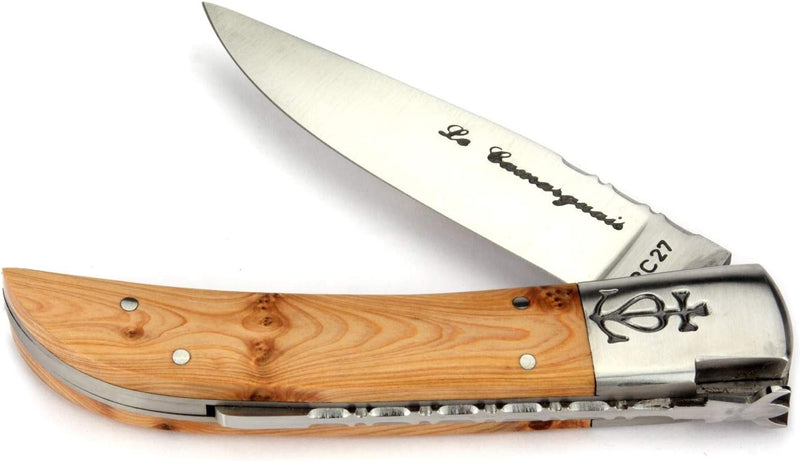 Le Camarguais 12 cm Taschenmesser 20090 - Griffschalen Wacholder - Klinge 10 cm Stahl 12C27-1 Backe
