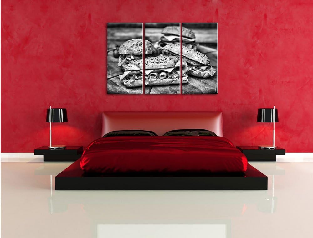 Pixxprint Köstliche Sandwiches als Leinwandbild/Grösse: 3 Teilig (120x80) cm/Wandbild/Kunstdruck/fer
