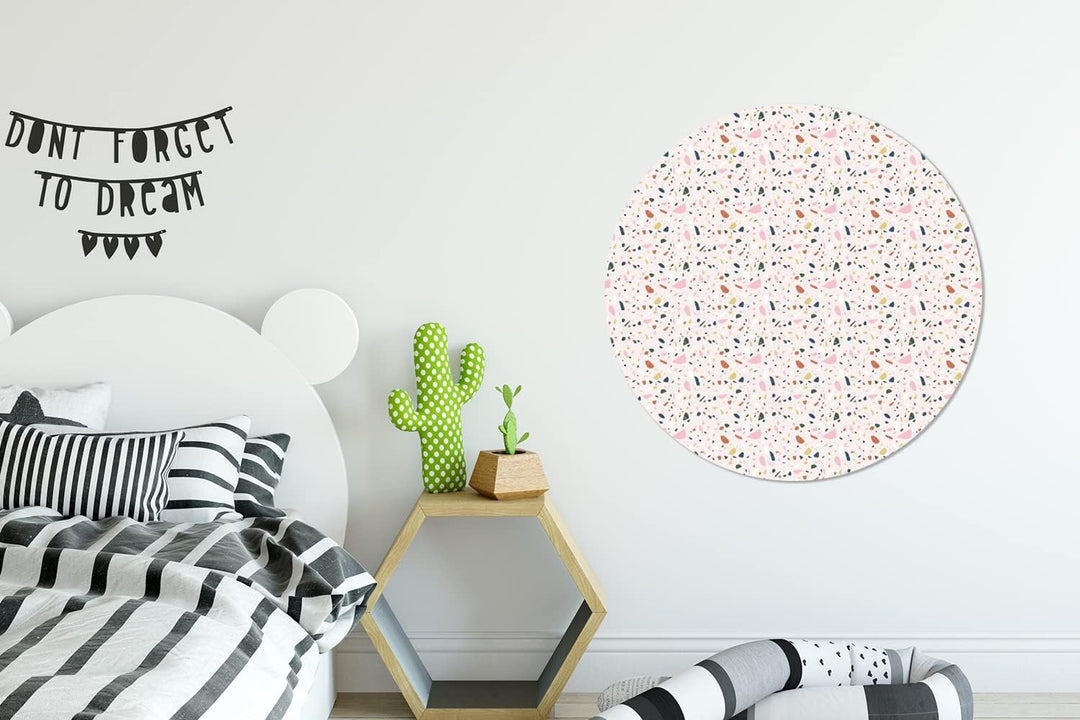Wandbild Rund Wanddeko Deko Wohnzimmer Bilder 90x90 cm Lehm - Muster - Terazzo, 90x90 cm
