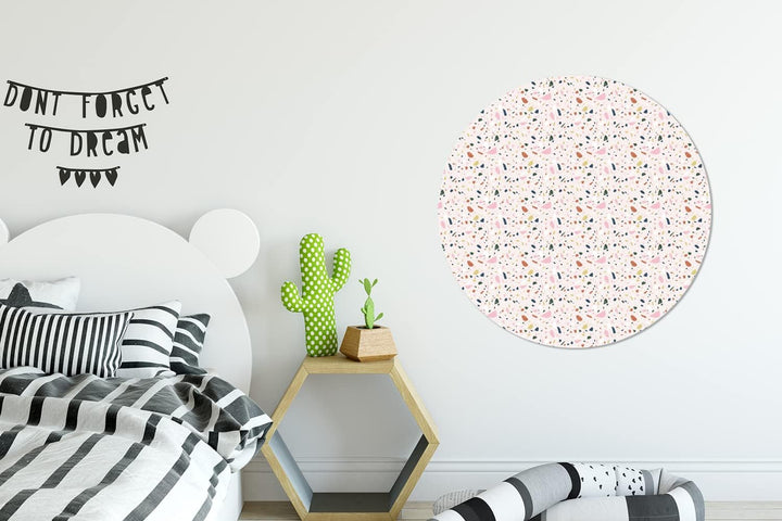 Wandbild Rund Wanddeko Deko Wohnzimmer Bilder 90x90 cm Lehm - Muster - Terazzo, 90x90 cm
