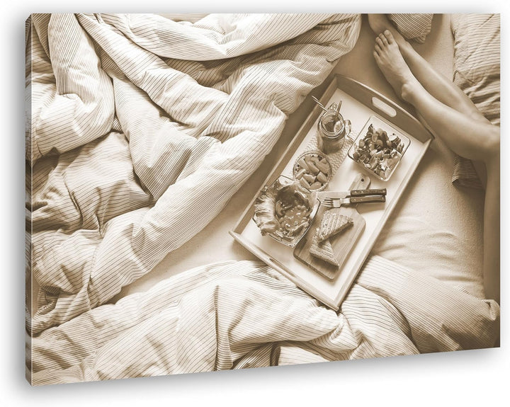 deyoli gesundes Frühstück im Bett Format: 80x60 Effekt: Sepia als Leinwand, Motiv fertig gerahmt auf
