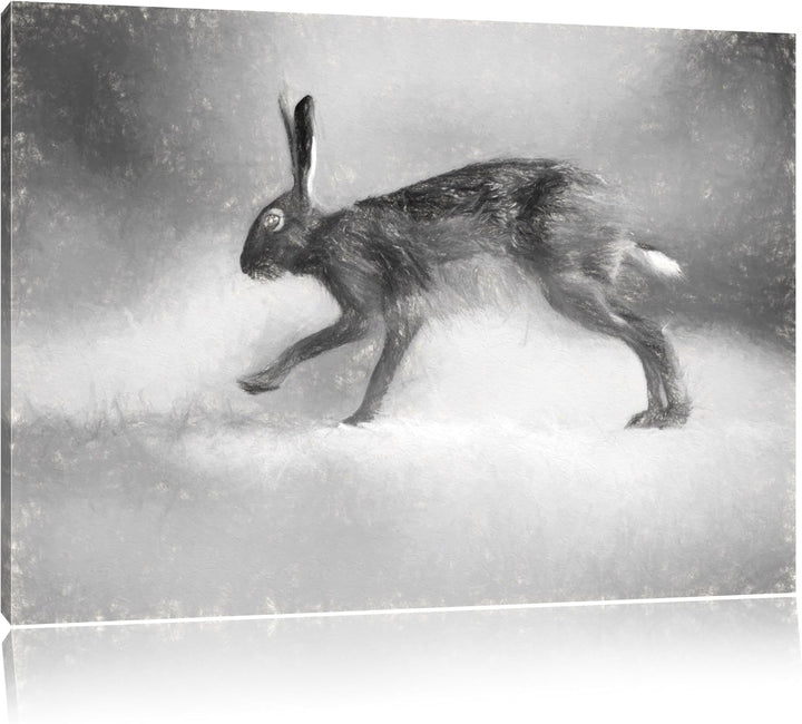 Pixxprint hoppelnder Hase / 100x70cm Leinwandbild bespannt auf Holzrahmen/Wandbild Kunstdruck Dekora