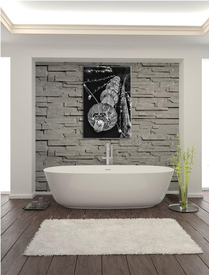 Pixxprint Monocrome, traditionelle chinesische Lampions, Format: 100x70 auf Leinwand, 100x70