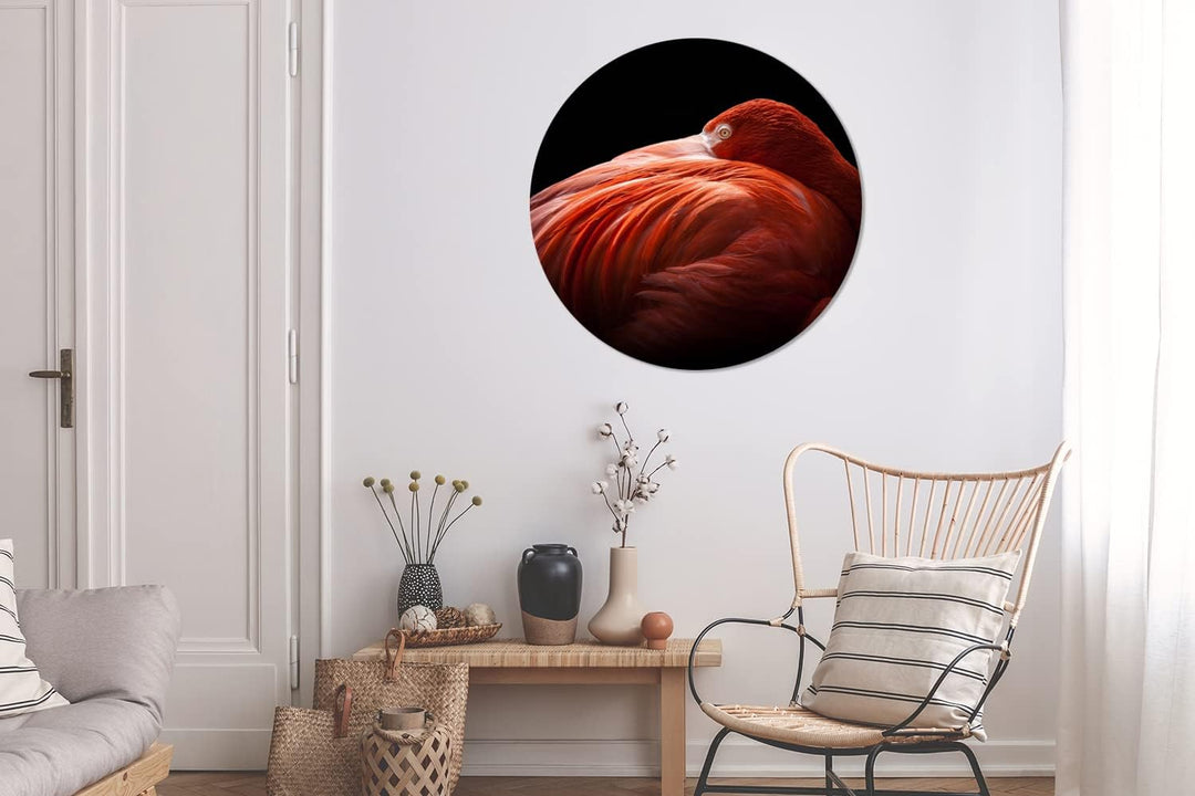 MuchoWow Wandbild Rund Wanddeko Deko Wohnzimmer Bilder 90x90 cm Flamingo - Federn - Rosa, 90x90 cm
