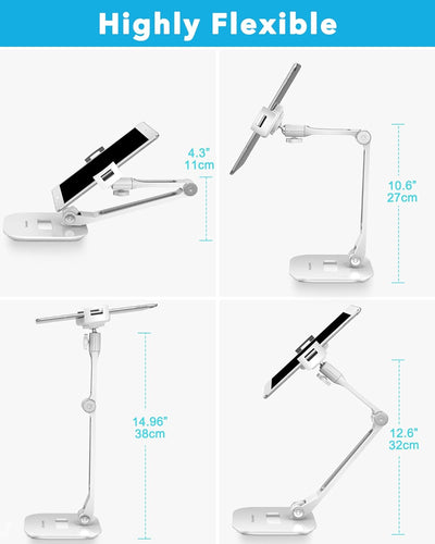 AboveTEK Long Arm Aluminium Tablet Ständer, Klapp Tablet Ständer mit 360 ° Swivel Clamp Halterung, p