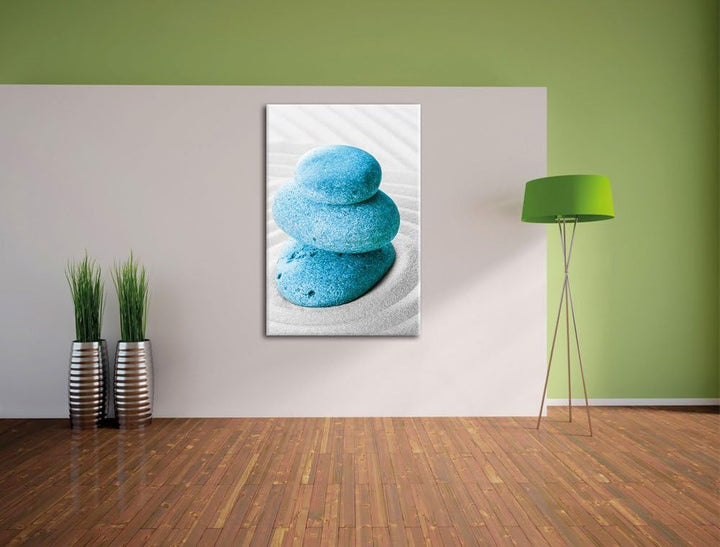 Pixxprint DREI Steine im Sand mit Muster, Format: 70x100 auf hochkantiges Leinwand, XXL riesige Bild