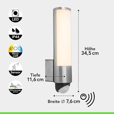 LUTEC LED-Aussenwandleuchte Leda,Aussenleuchte mit Infrarot Bewegungsmelder, Wandlampe aus Metall in