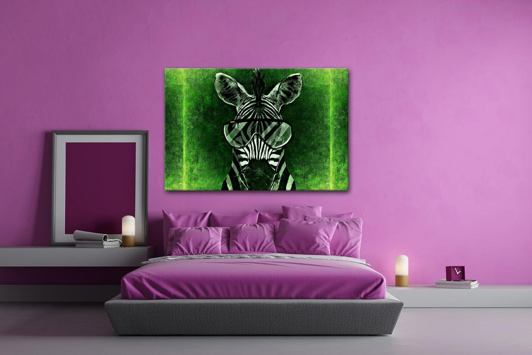 deyoli cooles Zebra mit einer stylischen Brille Format: 80x60 als Leinwandbild, Motiv fertig gerahmt