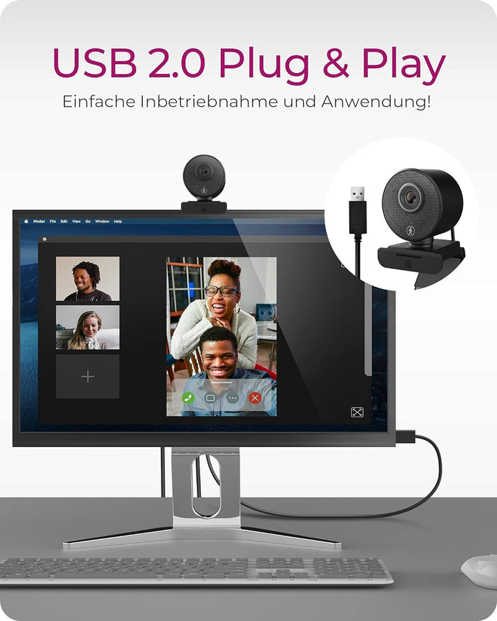 ICY BOX Full-HD USB Webcam mit Mikrofon, Klemmfuss, HD-Autofokus, WDR IB-CAM501-HD
