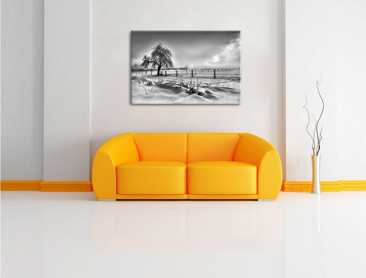 Pixxprint Baum in Winterlandschaft als Leinwandbild/Grösse: 100x70 cm/Wandbild/Kunstdruck/fertig bes