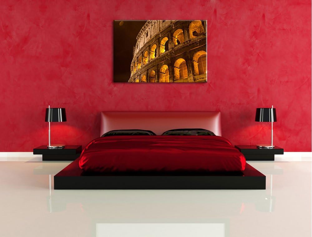 Amphitheater in Rom bei Nacht Format: 100x70 auf Leinwand, XXL riesige Bilder fertig gerahmt mit Kei