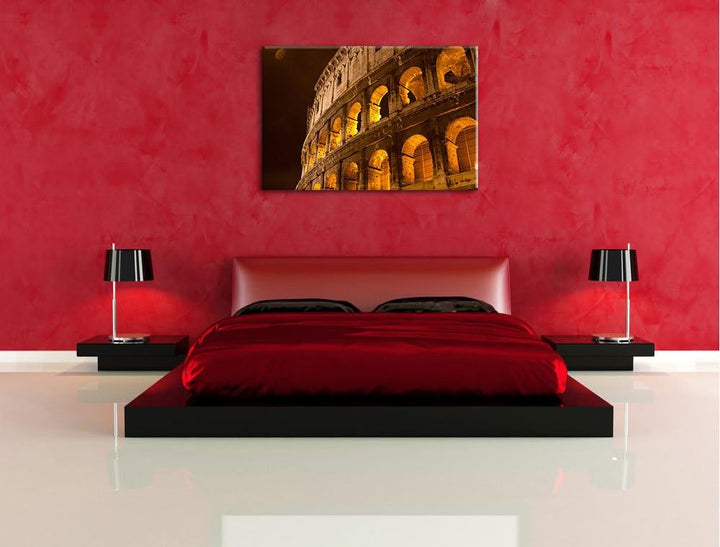 Amphitheater in Rom bei Nacht Format: 100x70 auf Leinwand, XXL riesige Bilder fertig gerahmt mit Kei