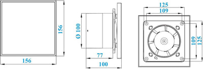 MKK Edelstahl Design Badventilator Ø 100 mm Feuchtigkeitssensor Timer Nachlauf und Rückstauklappe Lü