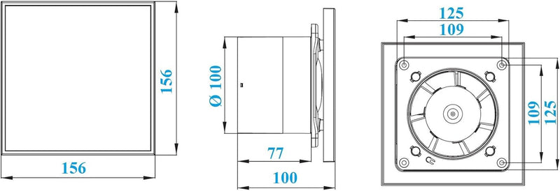 MKK Edelstahl Design Badventilator Ø 100 mm Feuchtigkeitssensor Timer Nachlauf und Rückstauklappe Lü