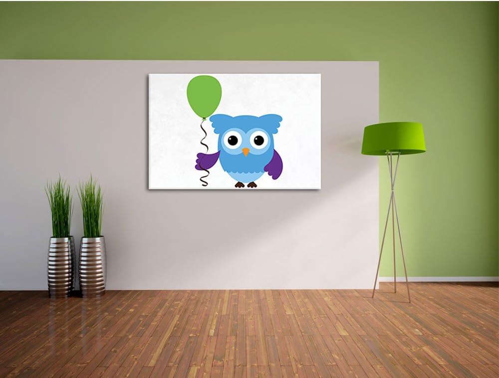 Eule mit Ballon weiss, Format: 100x70 auf Leinwand, XXL riesige Bilder fertig gerahmt mit Keilrahmen
