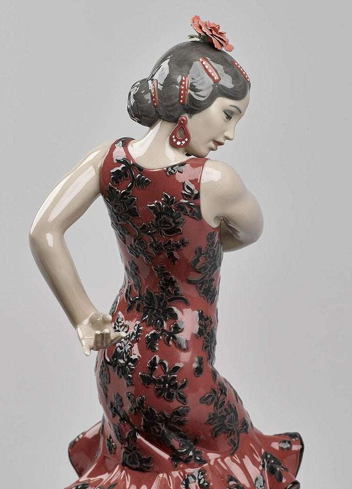 LLADRÓ Frauen-Skulptur Andalusisches Temperament. Rot. Flamenco. Porzellan.