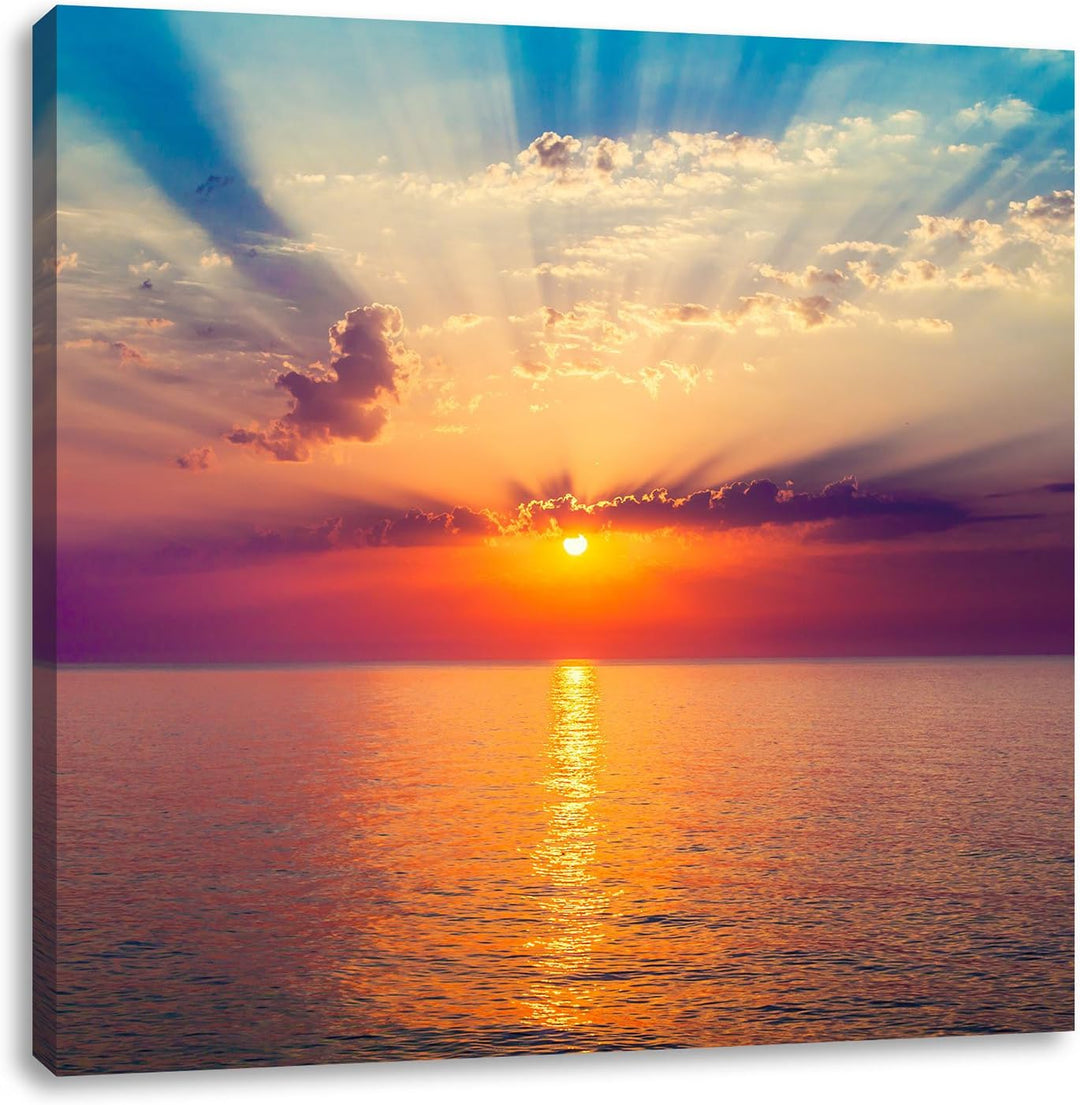 Meer im Sonnenaufgang, Format: 70x70 auf Leinwand, XXL riesige Bilder fertig gerahmt mit Keilrahmen,