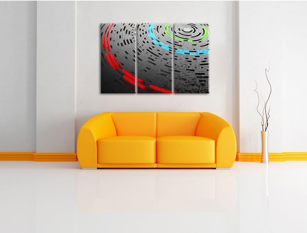 Pixxprint Abstrakte Schallplatte, Love Music Pinsel Effekt 3-Teiler Leinwandbild 120x80 Bild auf Lei