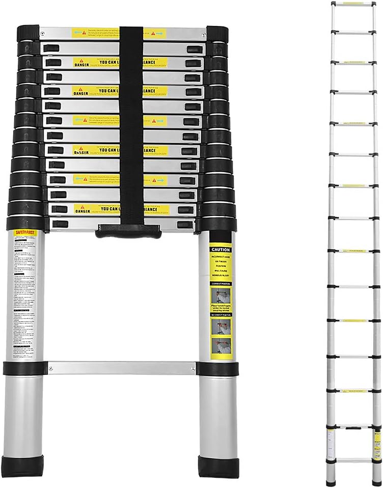 Eulenke Aluminium Teleskopleiter 4.4M Ausziehbare Leiter, Rutschfester Aluleiter Stehleiter Mehrzwec