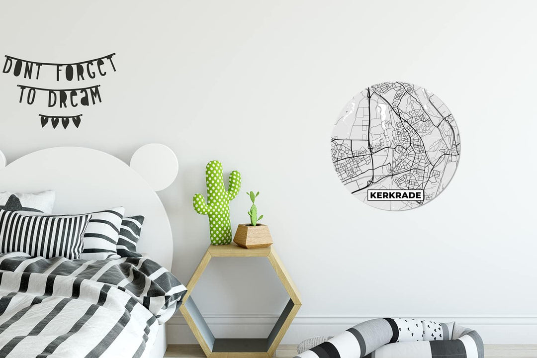 MuchoWow Wandbild Rund Wanddeko Deko Wohnzimmer Bilder 30x30 cm Kerkrade - Schwarz und weiss - Stadt