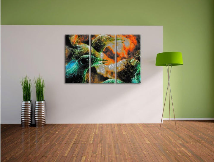 Pixxprint Vogel Phönix Collage als Leinwandbild | Grösse: 3 Teilig (120x80) | Wandbild| Kunstdruck |
