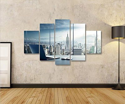 islandburner Bild Bilder auf Leinwand Manhattan V2 New York Büro MF XXL Poster Leinwandbild Wandbild