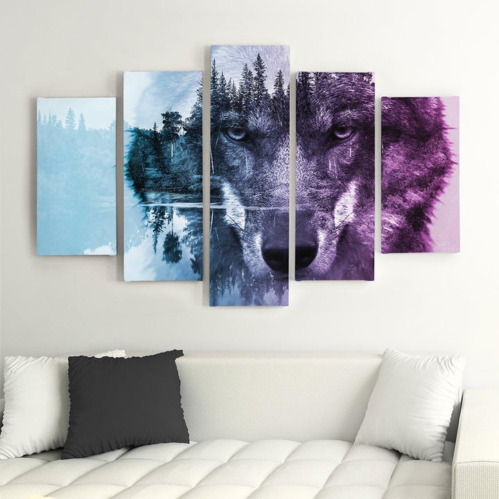 Feeby Bild Kunstdruck XXL Moderne Wandpaneele 3D Tier Wolf Violett 100x70 cm Wandpaneele 100x70 cm V