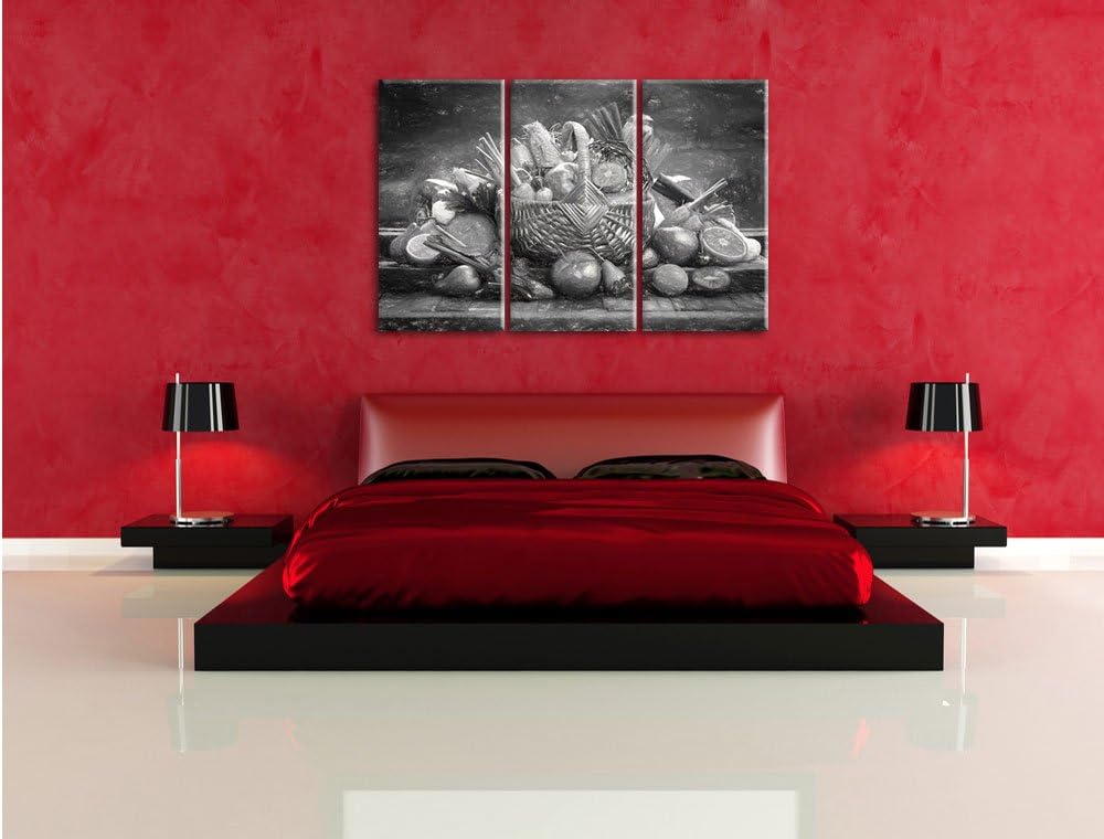 Pixxprint Obst und Gemüse im Korb als Leinwandbild/Grösse: 3 Teilig (120x80 cm) cm/Wandbild/Kunstdru