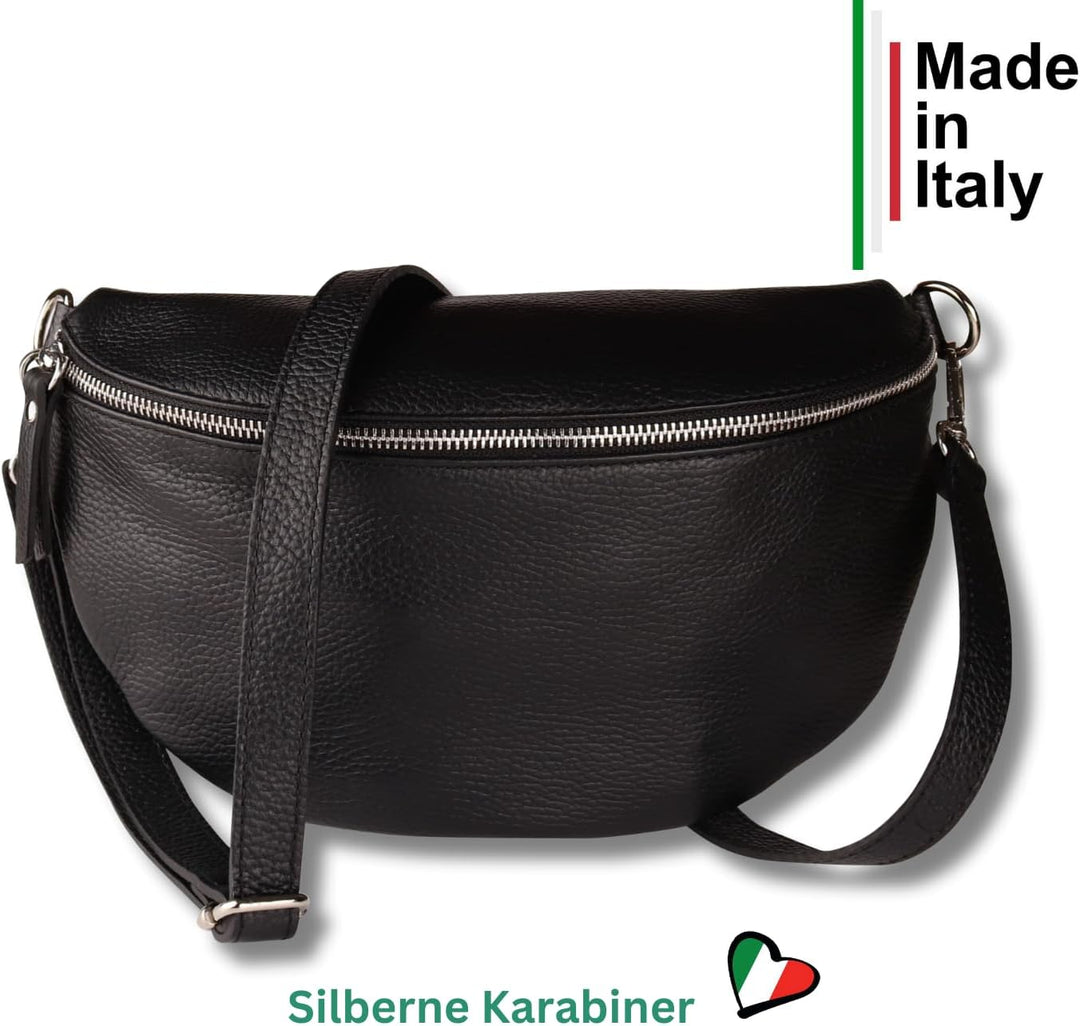 MIRROSI® Bauchtasche Damen, Echtleder, Made in Italy, Umhängetasche, Brusttasche, Crossbody Bag (1 T