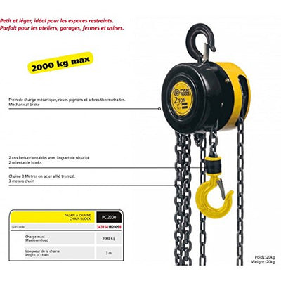 Fartools CH 2T Kettenwinde, Zugbelastung max. 2.000 kg, Schwarz