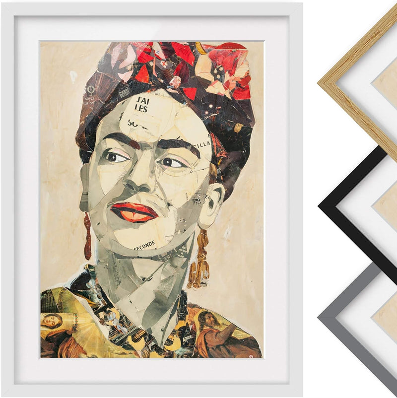 Bild mit Rahmen - Frida Kahlo - Collage No.2 - Rahmenfarbe Weiss, 100 x 70 cm 100cm x 70cm Weiss, 10