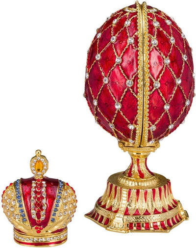 Danila-Souvenirs Fabergé-Stil Ei/Schmuckkästchen mit Kaiserkrone 12 cm rot