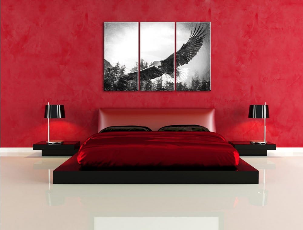 Pixxprint Adler als Leinwandbild | Grösse: 3 Teilig (120x80) | Wandbild| Kunstdruck | fertig bespann