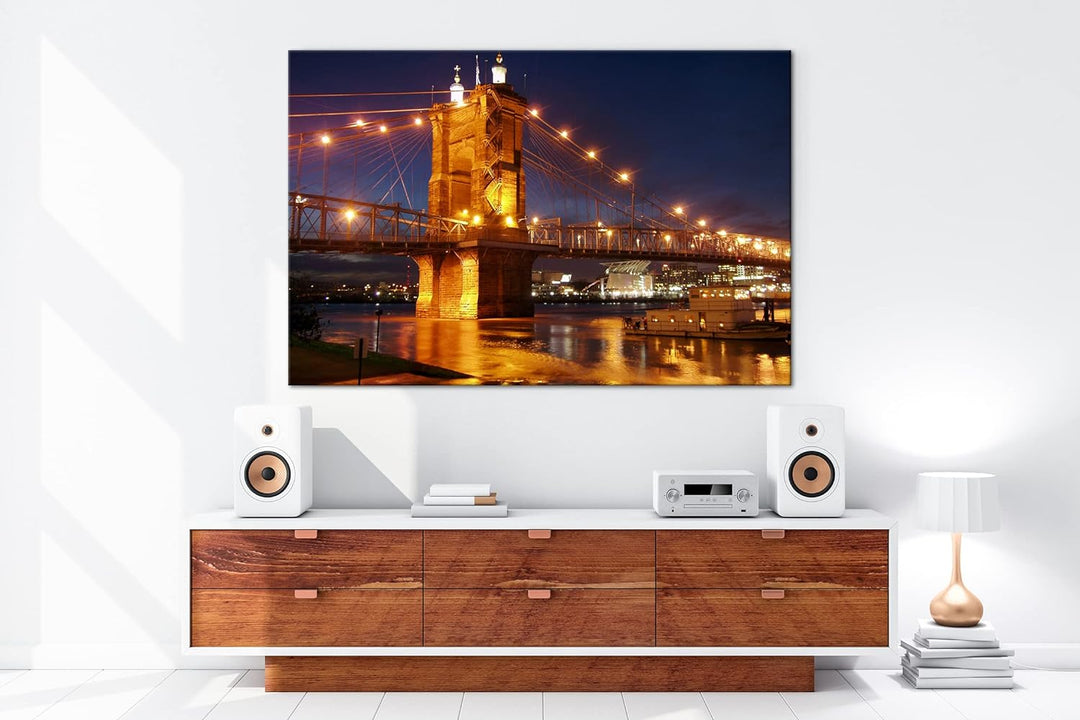 deyoli gigantische Hängebrücke in Ohio Format: 80x60 als Leinwandbild, Motiv fertig gerahmt auf Echt