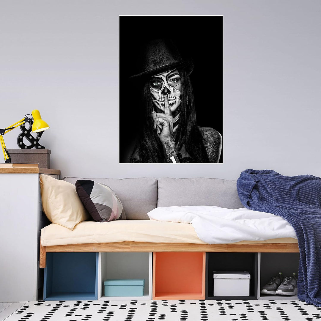 wandmotiv24 Poster als Wanddeko, Grösse Din A1, Model mit Totenkopf Makeup, Schminke, Grüne Augen, F