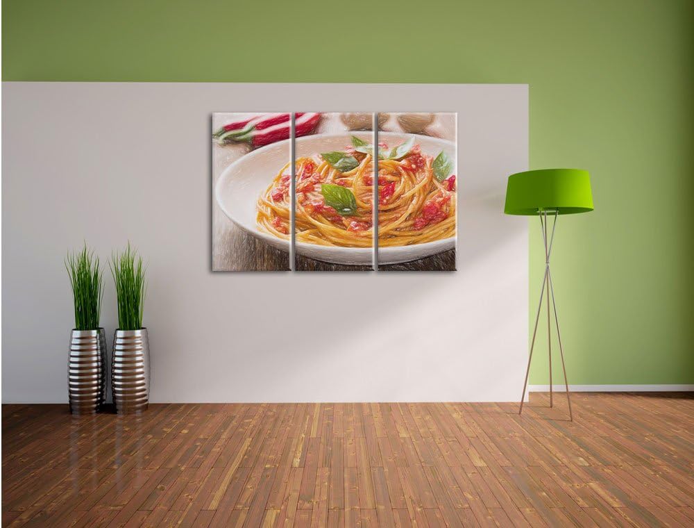 Pixxprint Rustikale italienische Spaghetti / 3-Teilig/Gesamtmass 120cm Leinwandbild bespannt auf Hol