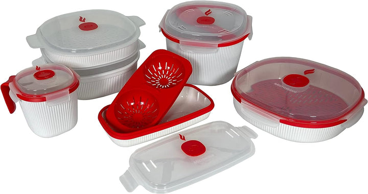 Snips | Set 5-teilig Mikrowellenbehälter | Dampfgarer 4 L, Dampfgarer 2 L, Reiskocher, Eier- und Ome