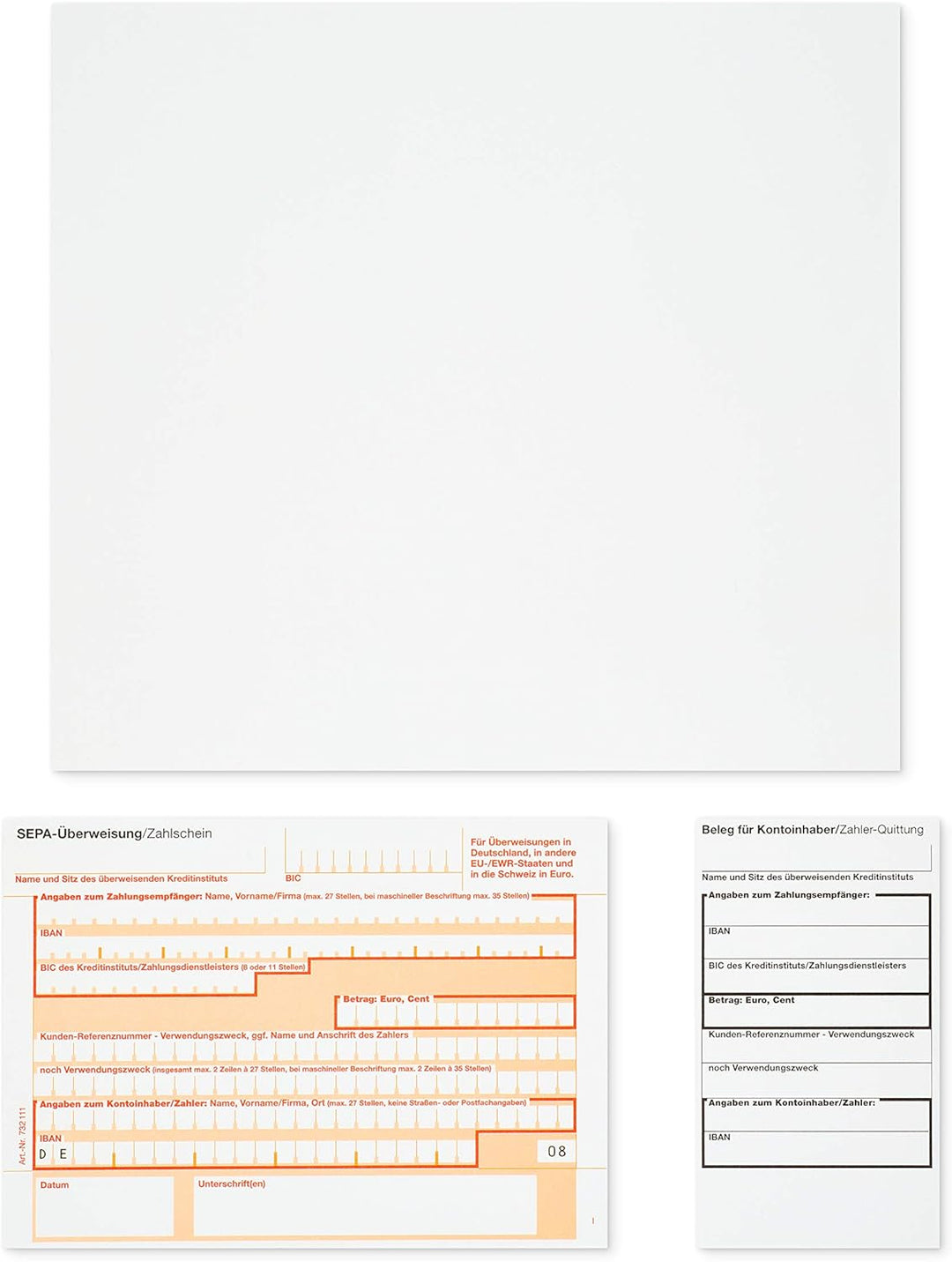 500 x Überweisungsträger Überweisungsformular SEPA Zahlschein A4 unten links 732111 Menge wählbar 50