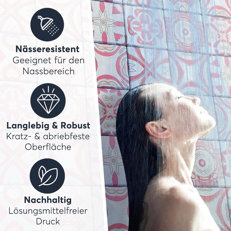 50 Stück Fliesenfolie für Küche und Bad 15x15 cm - Mosaikfliesen, Fliesensticker - selbstklebende Fl