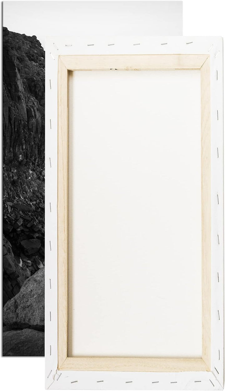 felsiger Abgrund ins Meer Panorama 100x50 cm Effekt: Schwarz/Weiss als Leinwandbild, Motiv fertig ge