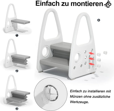 YUENFONG Lernturm Tritthocker Kinder Trittleiter 2 Stufen Klappbar Hocker Fussbank Trittschemel aus